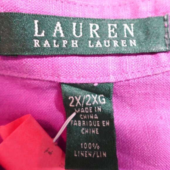 Lauren Ralph Lauren Womens Shirt 2X Purple Safari Tab Sleeves 100% Linen - Picture 4 of 9